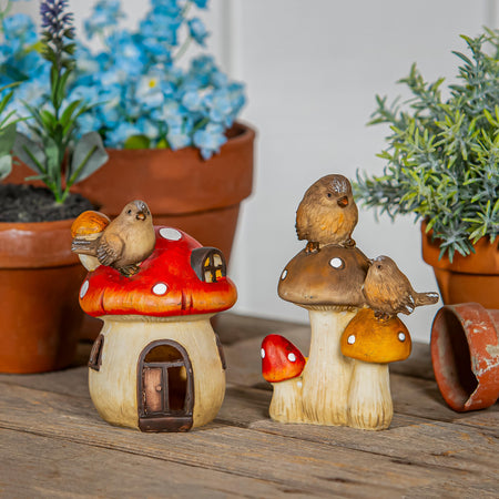 Resin Bird Sitting on Mushroom, 2 Assorted