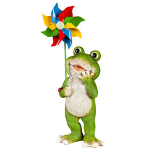 Load image into Gallery viewer, Frog Statue Holding Pinwheel
