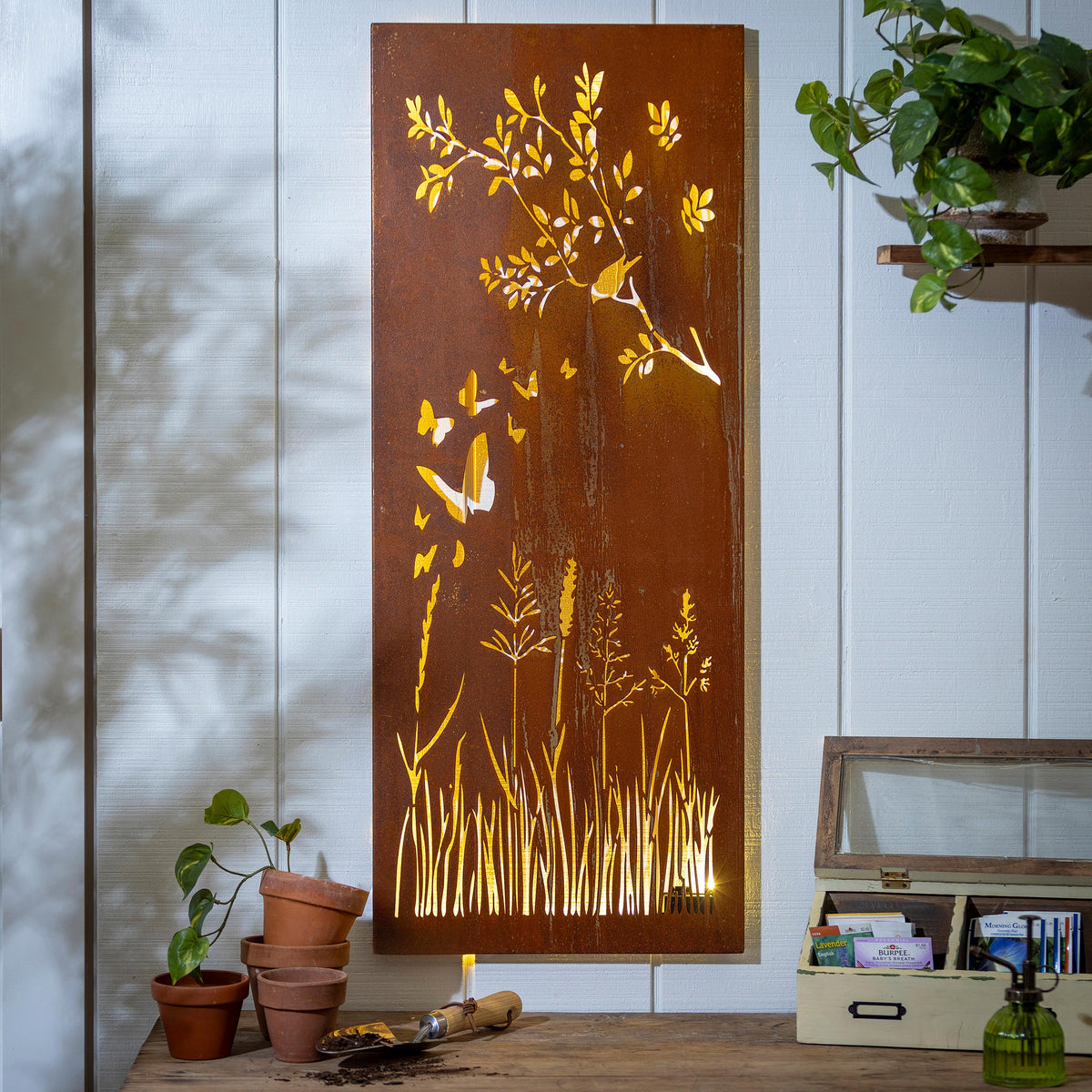 Bird & Butterfly LED Laser Cut Metal Wall Decor