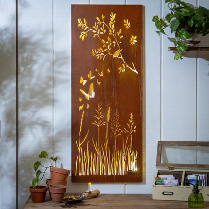 Bird & Butterfly LED Laser Cut Metal Wall Decor