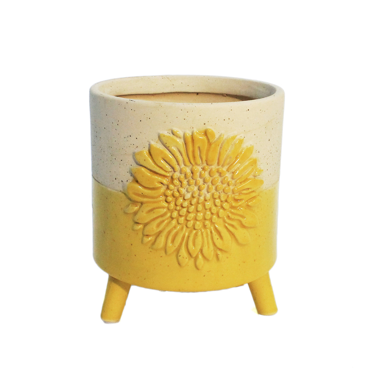 Pot, 4in, Ceramic,Sunflower, 3 Legs