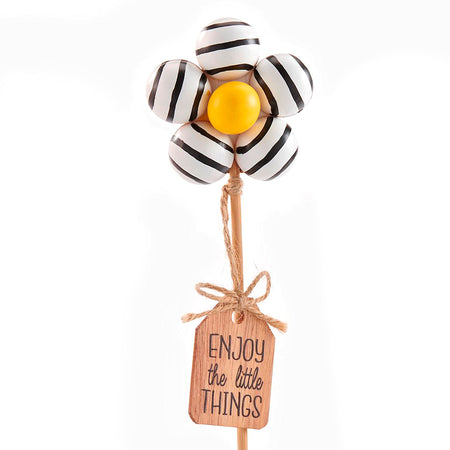 Plant Pick, Wood Beaded Flower 3 Asst