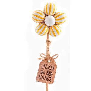Plant Pick, Wood Beaded Flower 3 Asst