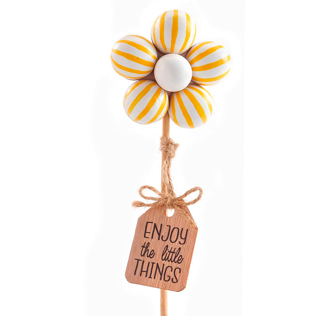 Plant Pick, Wood Beaded Flower 3 Asst