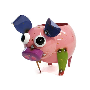 Planter, Metal, Bright Colorful Pig