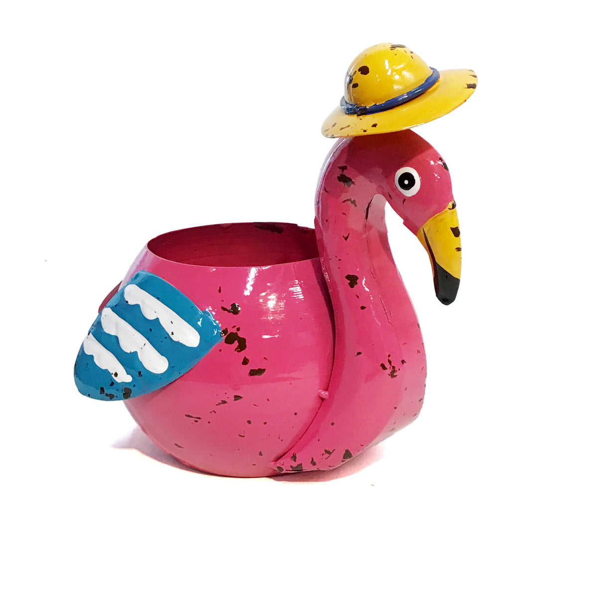 Planter, Metal, Bright Colorful Flamingo