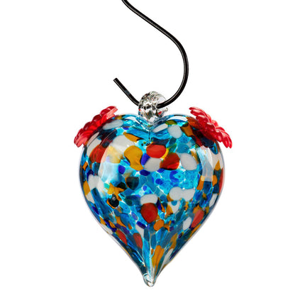 Hummingbird Feeder, Glass Heart, Blue
