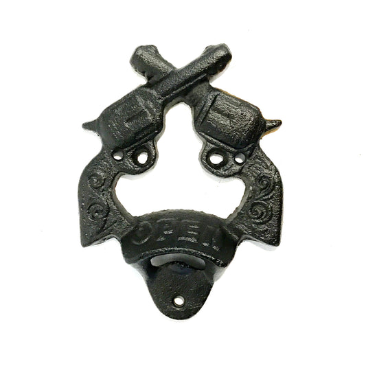 Wall Bottle Opener, Crossed Guns, 2 Asst