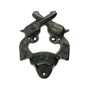 Wall Bottle Opener, Crossed Guns, 2 Asst