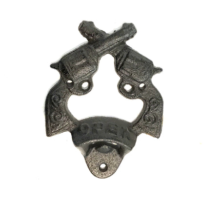 Wall Bottle Opener, Crossed Guns, 2 Asst