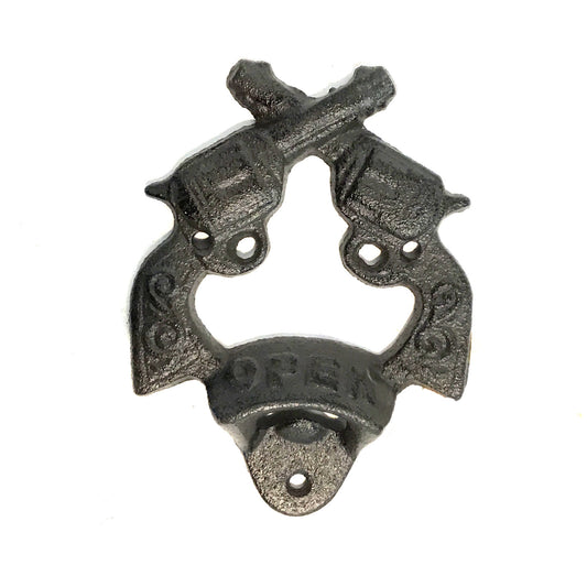 Wall Bottle Opener, Crossed Guns, 2 Asst
