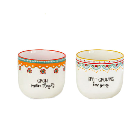 Pot,3.5in, Ceramic,Growing Sentiments, 3 Assorted