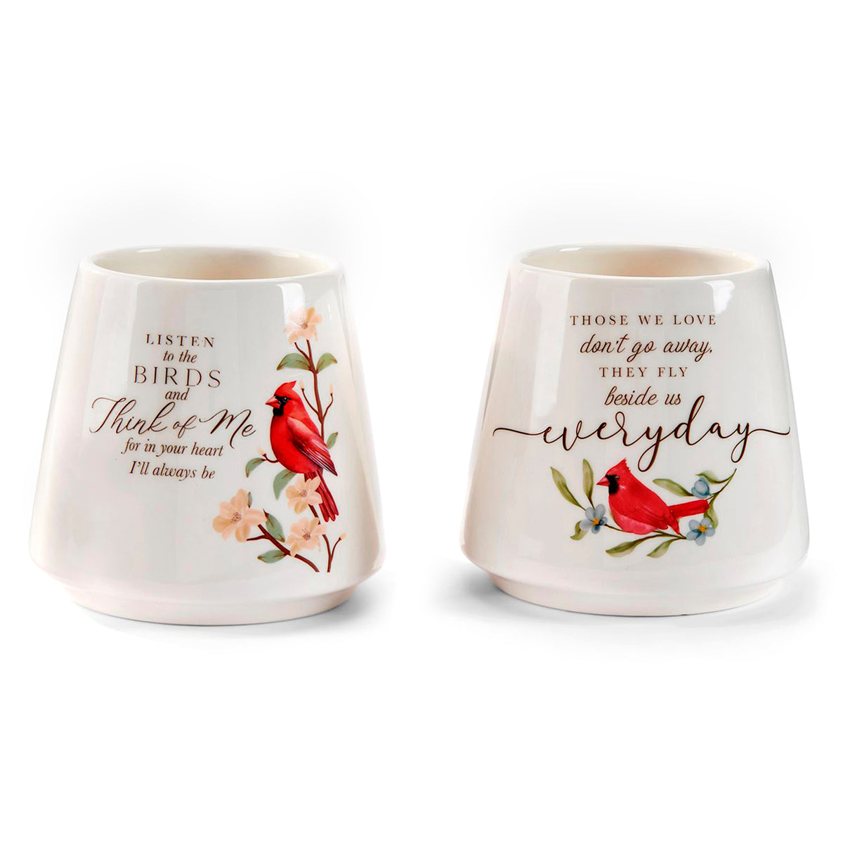Ceramic Red Cardinal 4in pot, 2 Asst