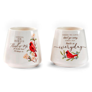 Ceramic Red Cardinal 4in pot, 2 Asst