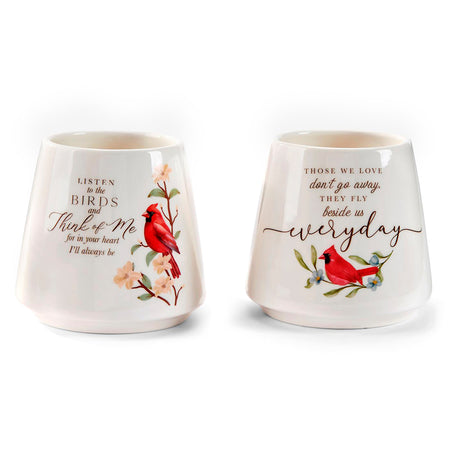 Ceramic Red Cardinal 4in pot, 2 Asst