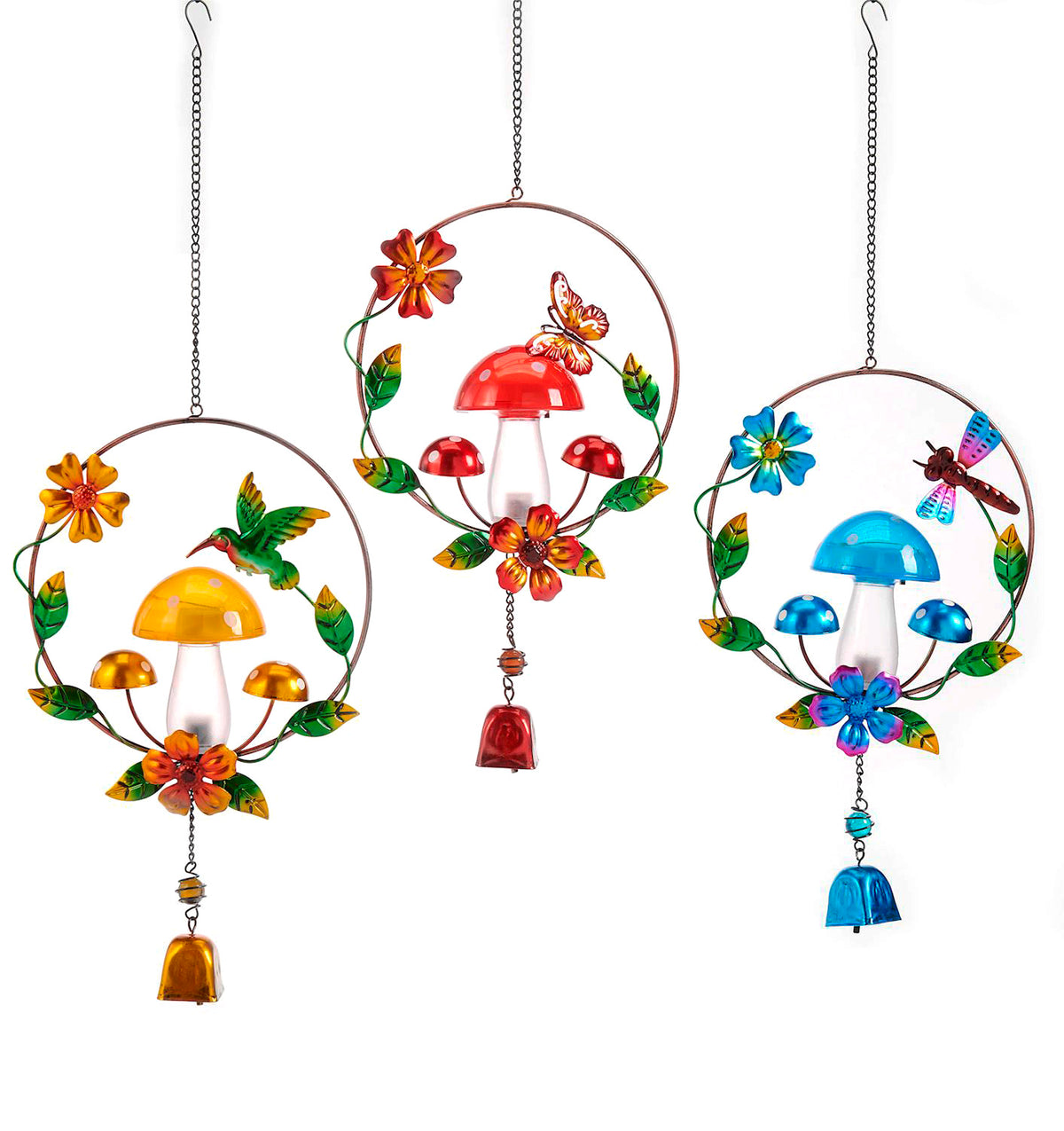 Solar Mushroom Bell Chime, 3 Asst