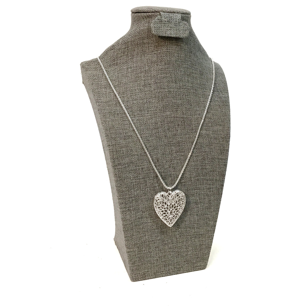 Filagree Heart Pendant, Silver