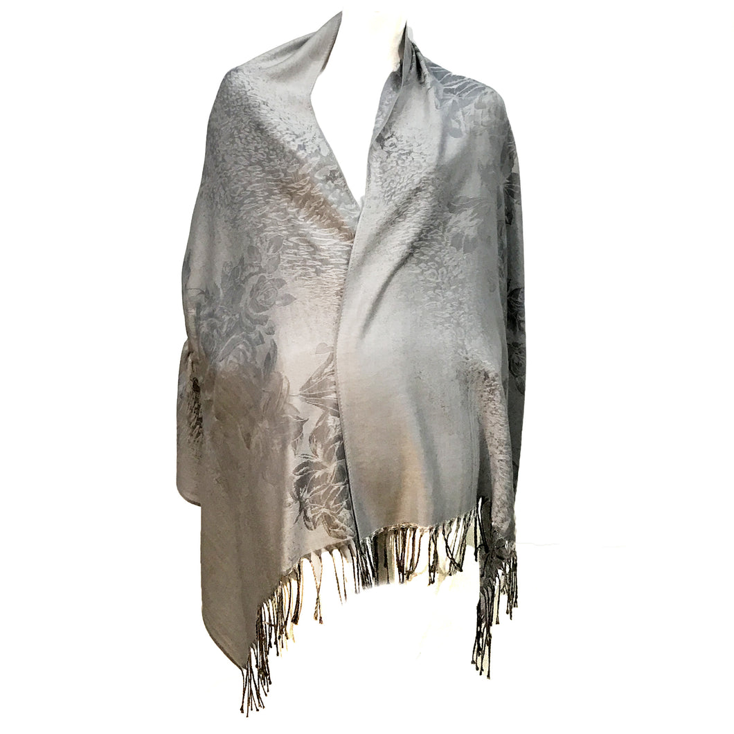 Floral Pattern Pashmina, Grey