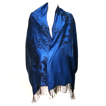 Floral Pattern Pashmina, Royal Blue