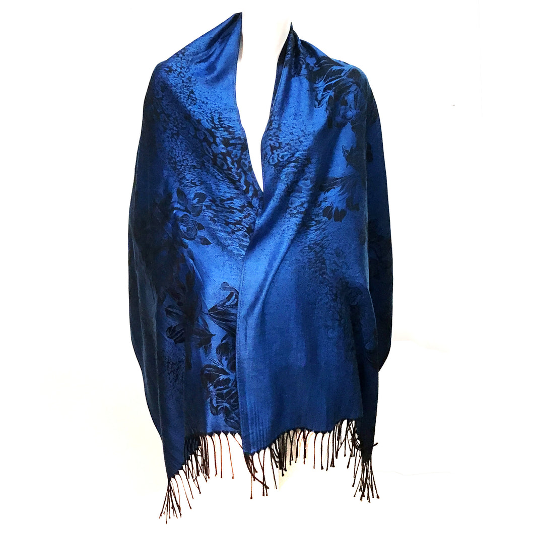 Floral Pattern Pashmina, Royal Blue