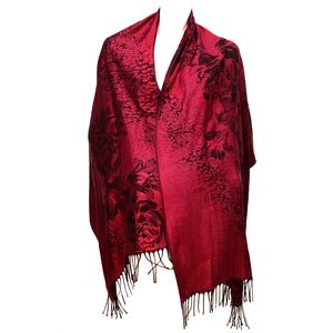 Floral Pattern Pashmina, Bordeaux