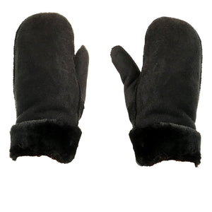 Fur Trim Mittens, Black