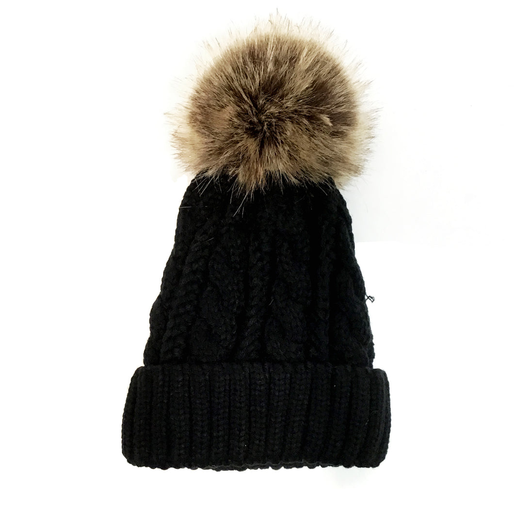 Cable Knitted Toque, Black