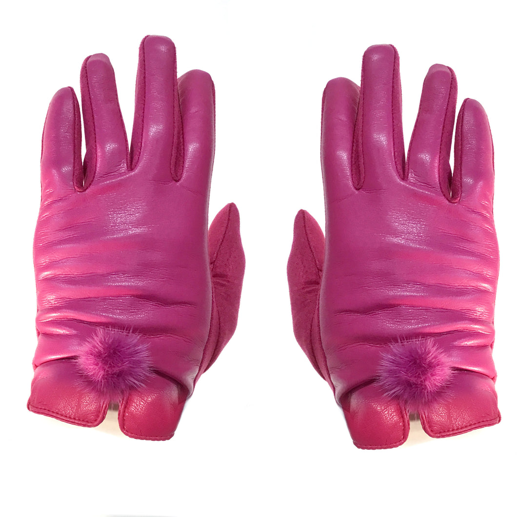 Pom Pom Stretch Gloves, Fuschia