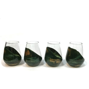 Resin Wine Glass, Marbled Jade, Set/4