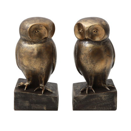 Resin Bronze Owl Book End, Set of 2