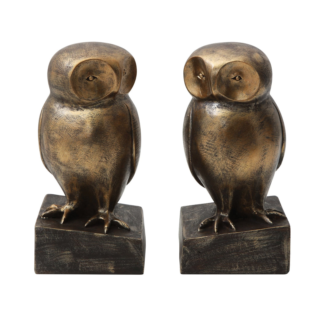 Resin Bronze Owl Book End, Set of 2
