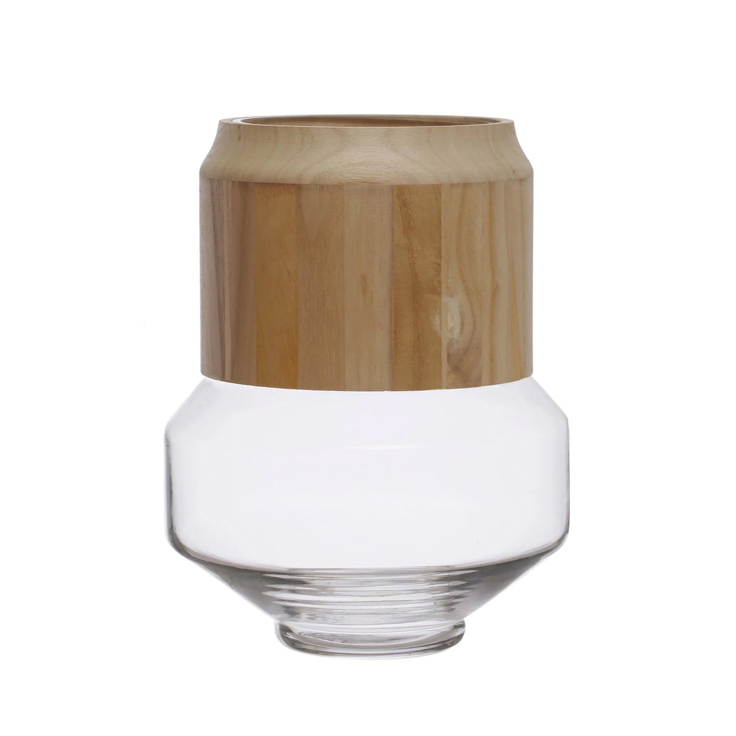 Vase, 9in, Hurricane w/ Removable Wood Collar