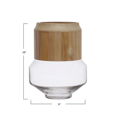 Vase, 9in, Hurricane w/ Removable Wood Collar