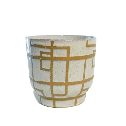 Pot, 5in, Geometric Design, Cream/Brown