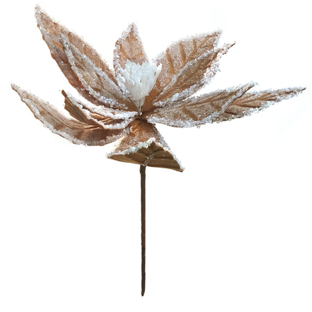 Brown W/Glitter Poinsettia Stem, 8in