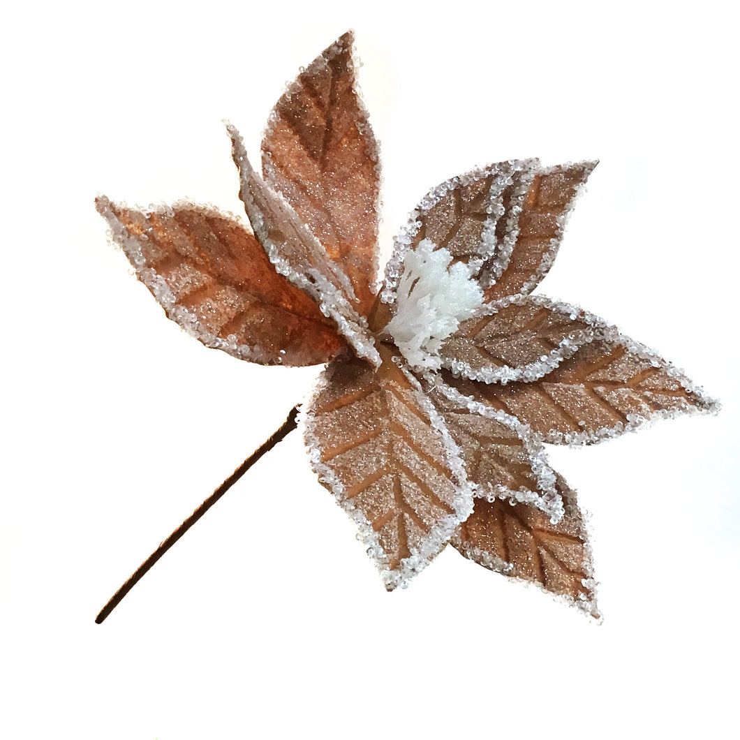 Brown W/Glitter Poinsettia Stem, 8in