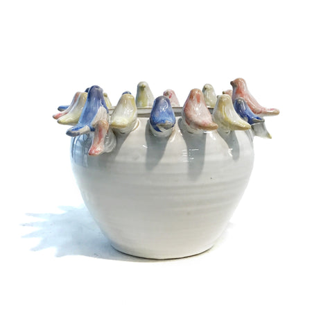 Pot, 6in, 3D Birds on The Rim