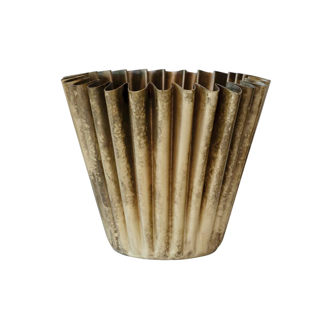 6in Fluted Metal Planter, Brass Finish