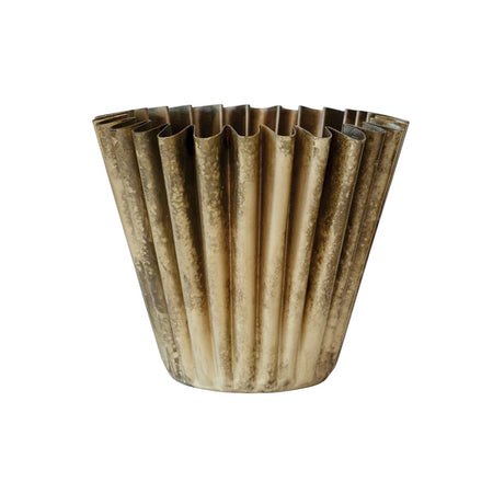 6in Fluted Metal Planter, Brass Finish