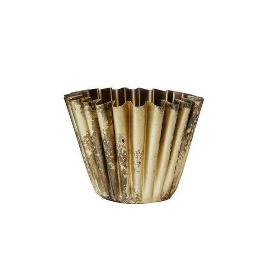4in Fluted Metal Planter, Brass Finish