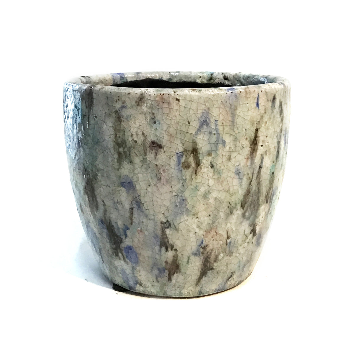 6in Terra-cotta Multicolored Crackle Pot