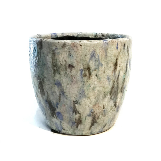 6in Terra-cotta Multicolored Crackle Pot