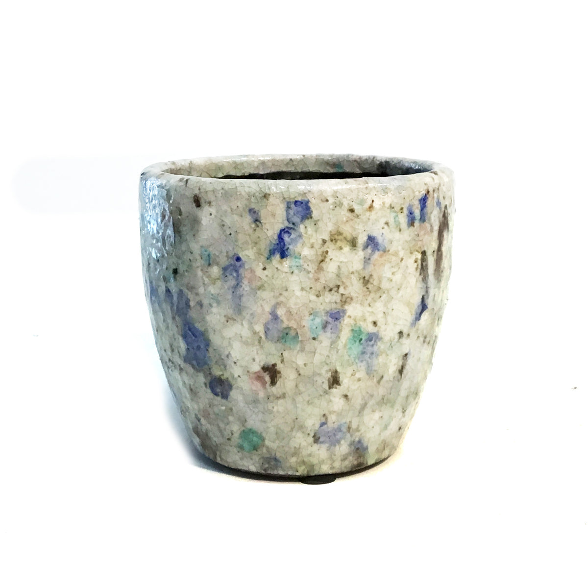 4in Terra-cotta Multicolored Crackle Pot
