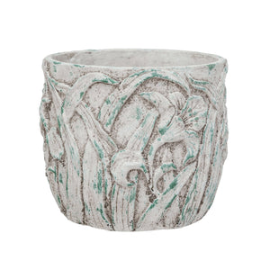 9in, Cement Embossed Floral Palnter