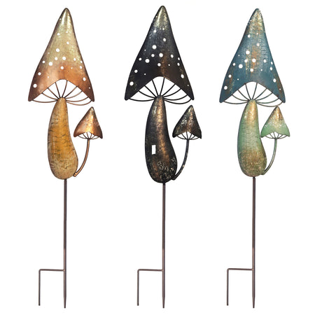 Metal Assorted Color Mushroom Stakes, 3 Ast