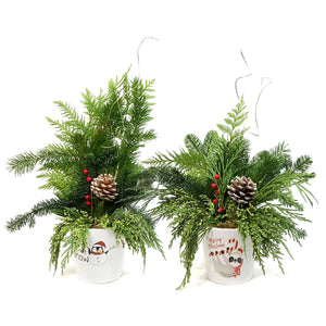 Christmas Planter, White Pot, Christmas Greeting