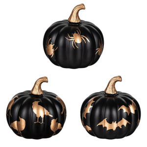 Decor, Black, Glass Pumpkin, 3 Assorted