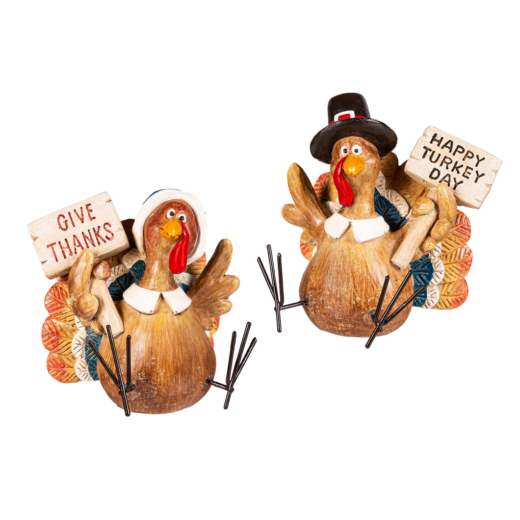 Decor Turkeys Holdoing Signs, 2 Assorted