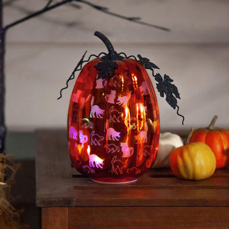 Decor, Cat Printed Glass Pumpkin