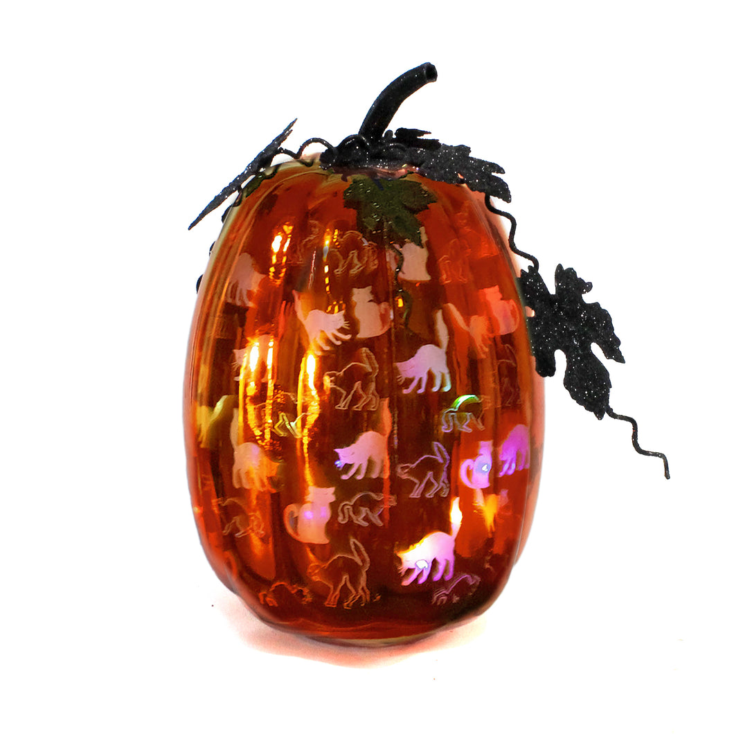 Decor, Cat Printed Glass Pumpkin